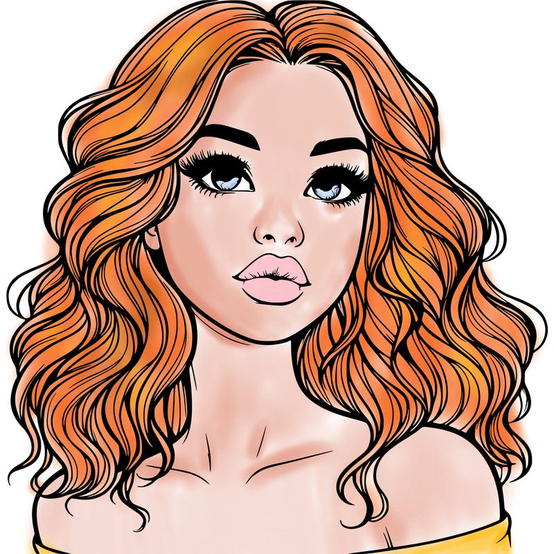 realistic girl with wavy hair and lips