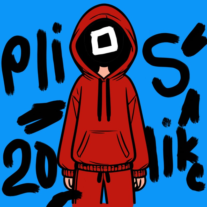 faceless girl in a tracksuit with a hood on and no hair