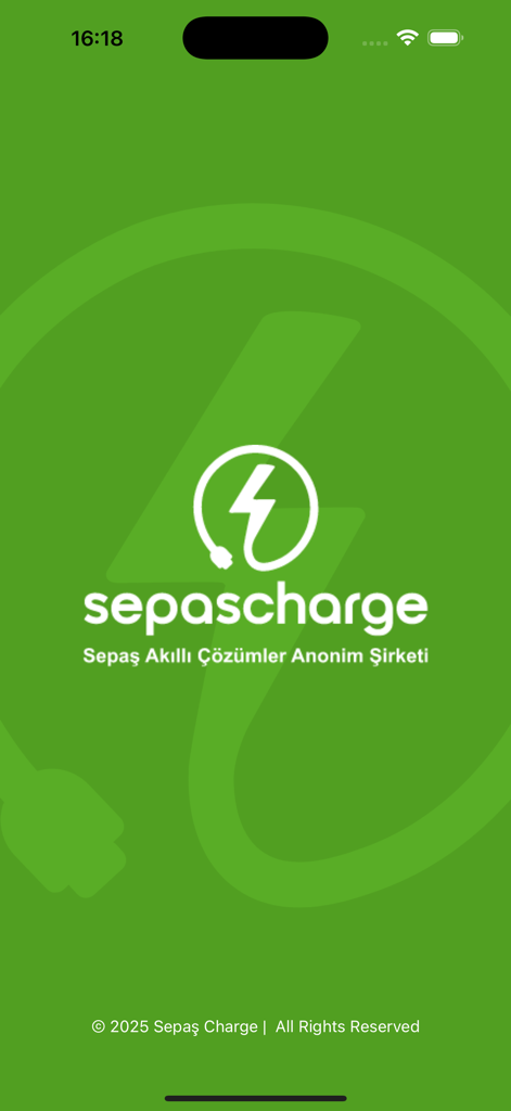 Sepascharge - Sepascharge electric vehicle charging app splash screen with brand logo on green background