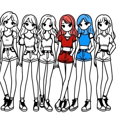 a group of girls wearing crop tops and shorts