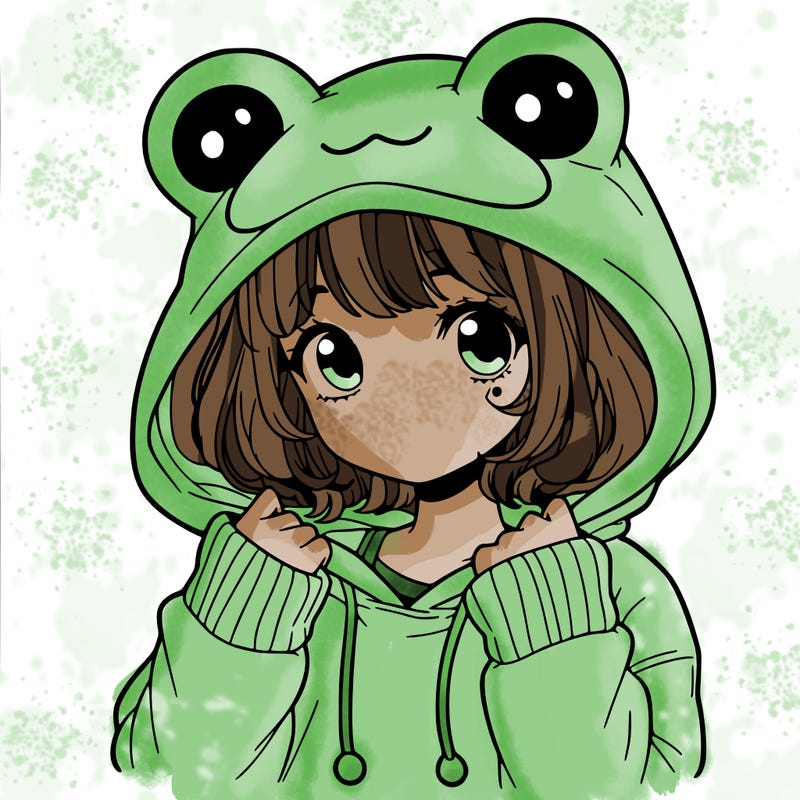 a cute teenage girl wearing a frog hoodie