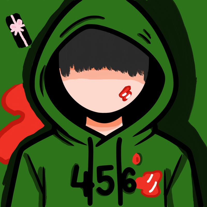 a person with non face waering a hoodie with a 456 symbol