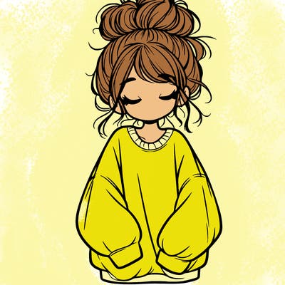 girl with baggy sweatshirt and messy bun
