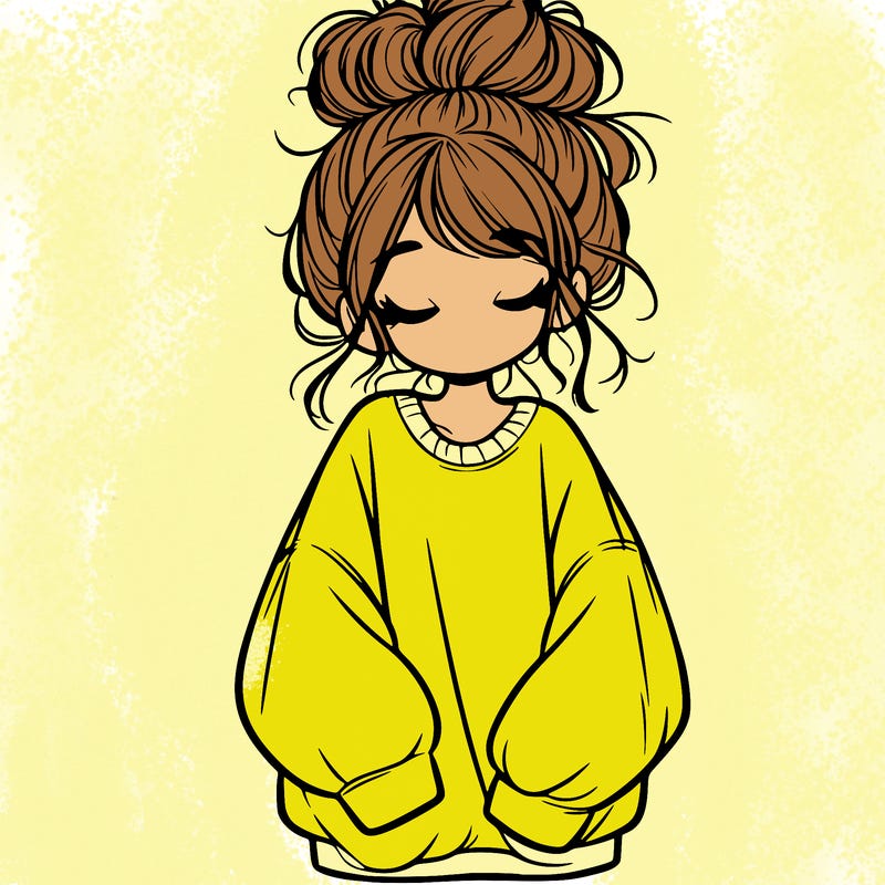 girl with baggy sweatshirt and messy bun
