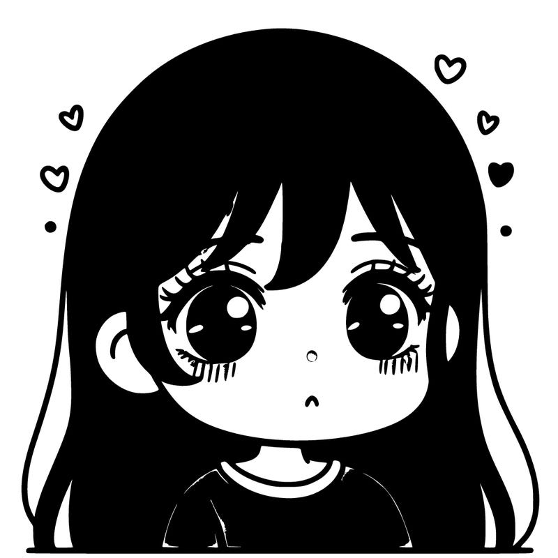 blushing girl with black hair and green eyes