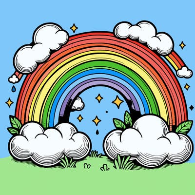 realistic rainbow and clouds