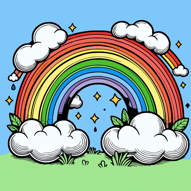 realistic rainbow and clouds