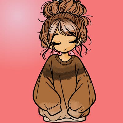 girl with baggy sweatshirt and messy bun