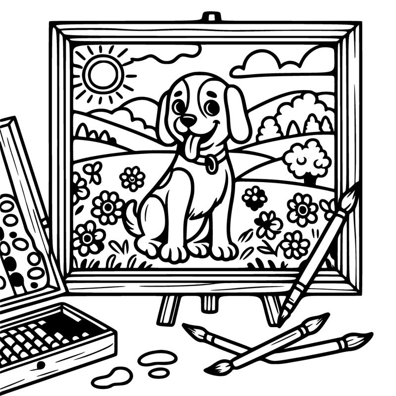 a dog painting, a painting