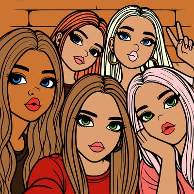 group of teen girls friends y2k up close in a selfie