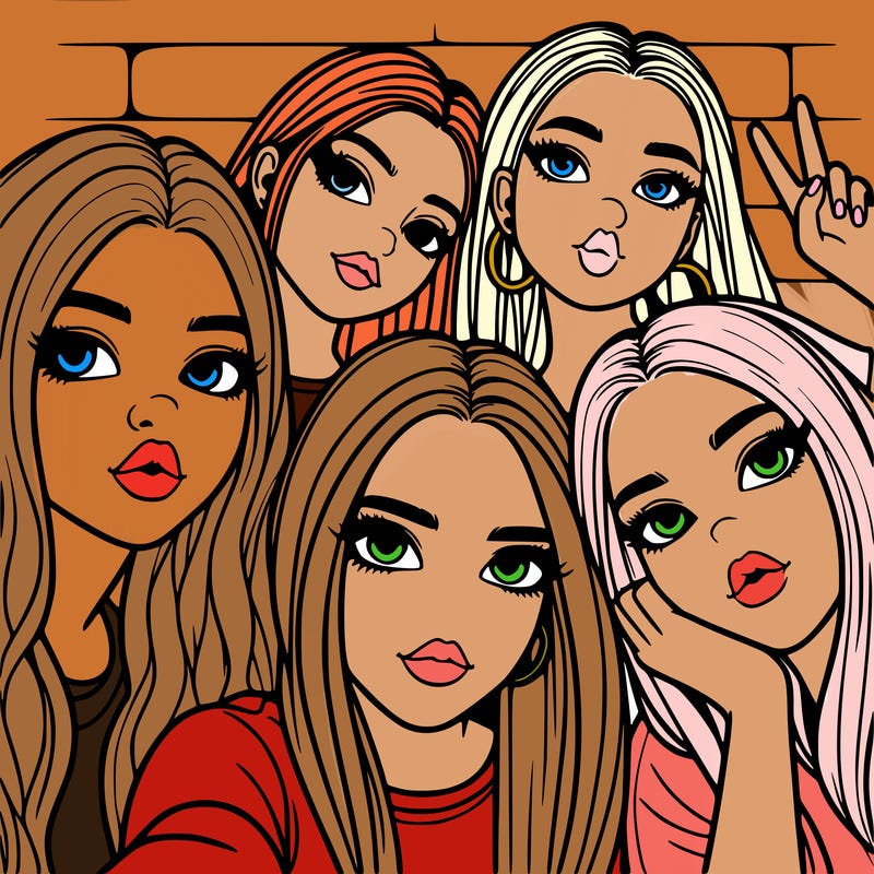 group of teen girls friends y2k up close in a selfie