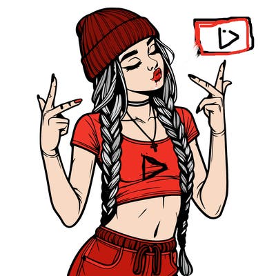 realistic teenage girl with braids and a beanie and crop top doing 🫶🏼