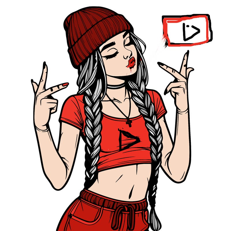 realistic teenage girl with braids and a beanie and crop top doing 🫶🏼
