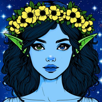 realistic female elf with flower crown