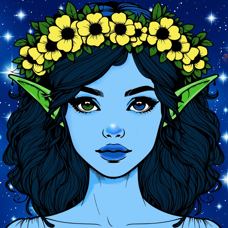 realistic female elf with flower crown