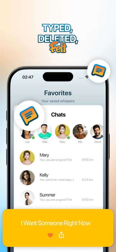 Chaturbate Gеt Hеr - Mobile App-Oberfläche, die eine Liste von Chat-Unterhaltungen und Kontaktprofilen unter der Überschrift 'Favoriten' anzeigt.