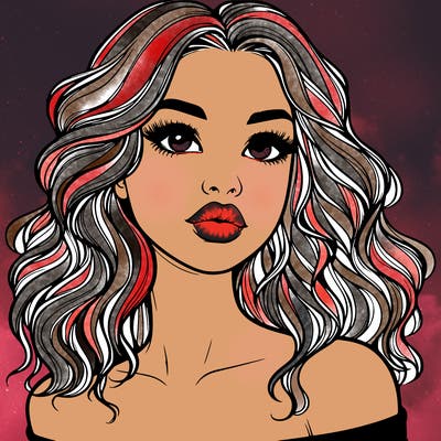 realistic girl with wavy hair and lips