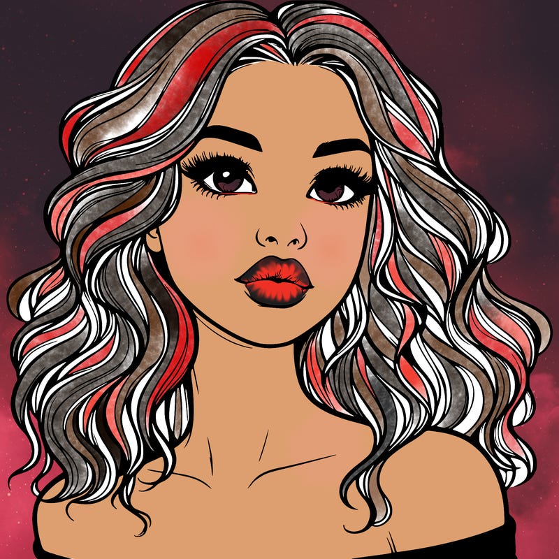 realistic girl with wavy hair and lips