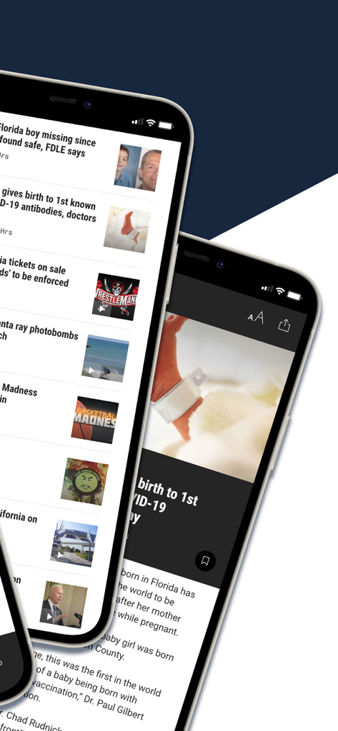 WFLA News Channel 8 - Tampa FL - WFLA News Channel 8 mobile app interface displaying local news headlines and articles