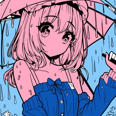 pretty anime girl in the rain