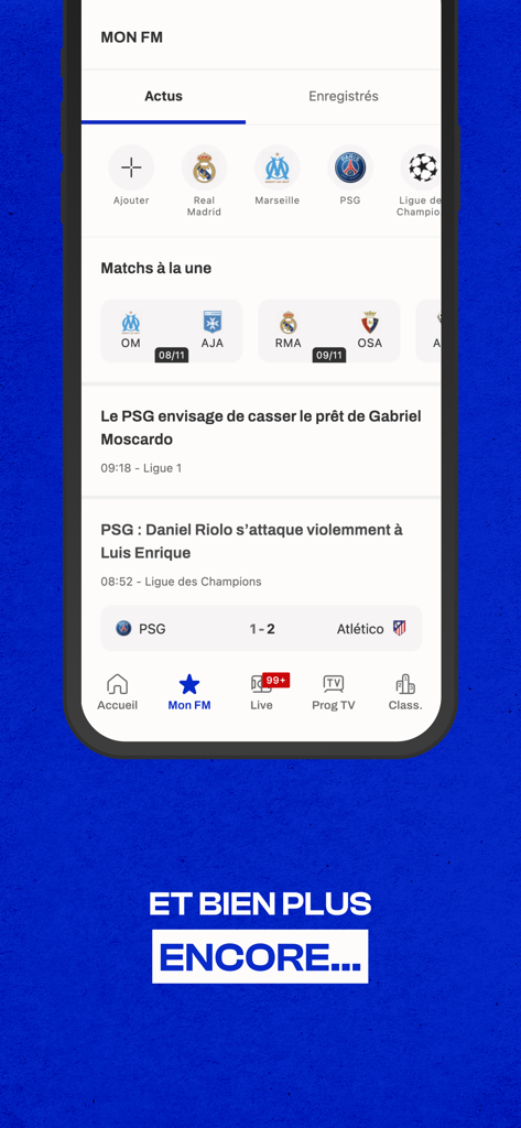 Foot Mercato : Transferts - Pantalla del feed de noticias de fútbol personalizado Mon FM