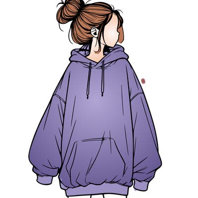 realistic girl with a oversized sweatshirt on and a bun