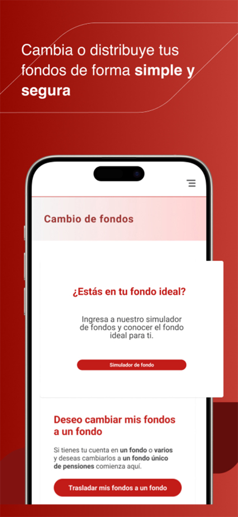 AFP PlanVital - Mobile screen of the AFP PlanVital app showing pension fund distribution and a fund simulator tool