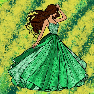 realistic woman with dress flowing in the wind