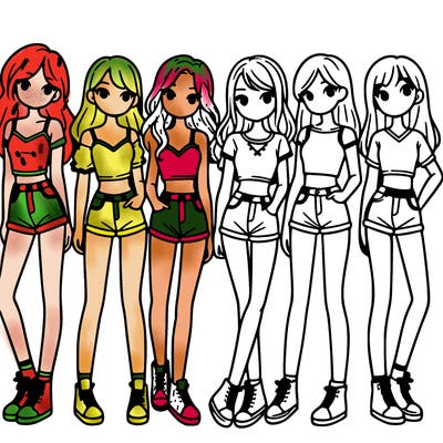 a group of girls wearing crop tops and shorts