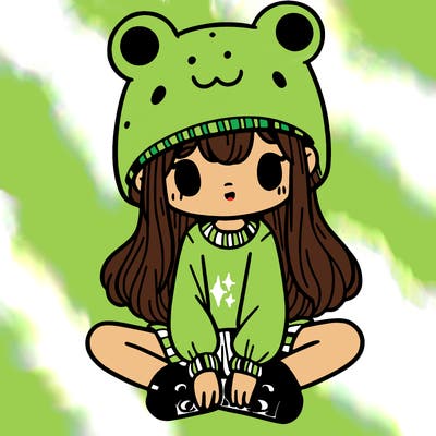a girl wearing a frog hat and some frog socks