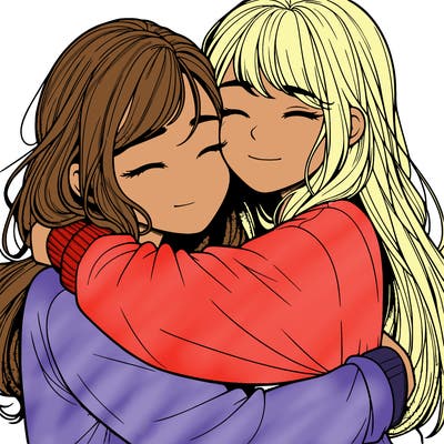 realistic two girls hugging