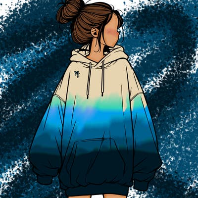 realistic girl with a oversized sweatshirt on and a bun