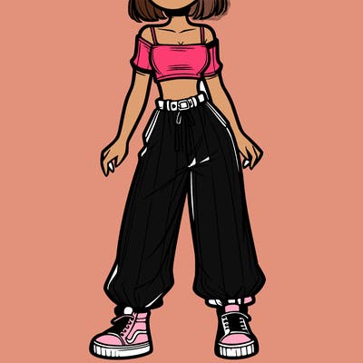 girl in crop top and baggy pants
