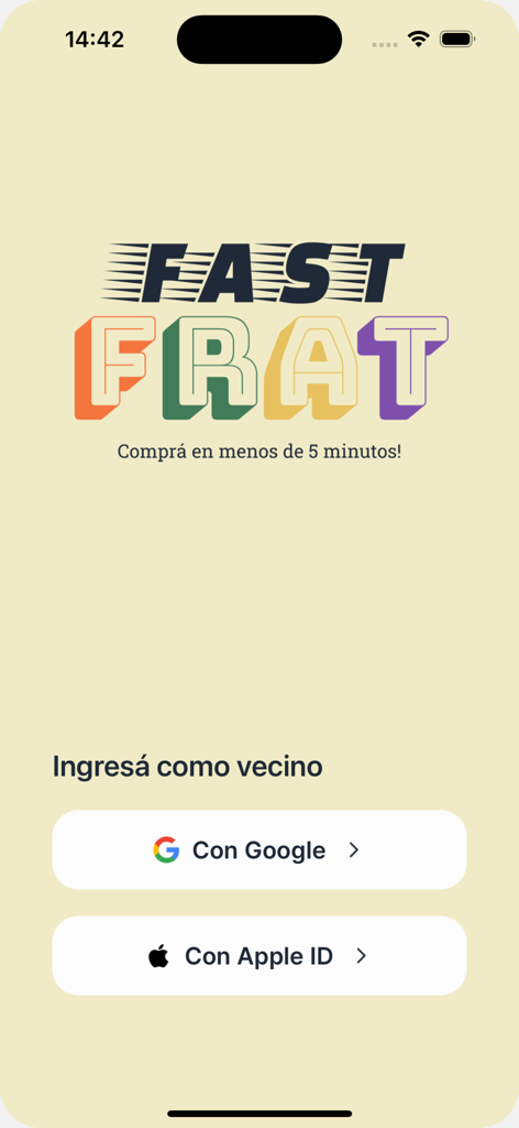 Fast Frat - Fast Frat mobile app login screen with Google and Apple authentication options