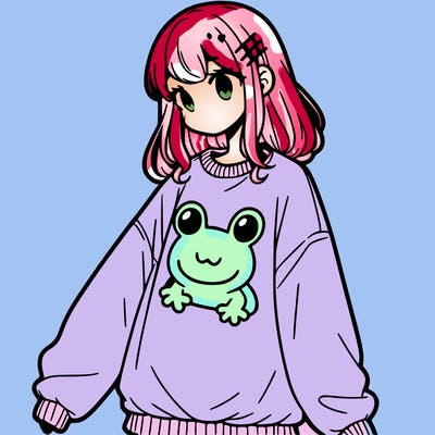girl wearing frogging sweatshirt