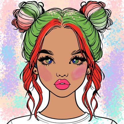 realistic girl with two buns in hair and lips