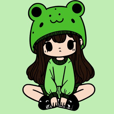 a girl wearing a frog hat and some frog socks