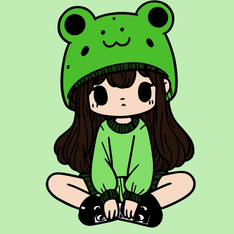 a girl wearing a frog hat and some frog socks