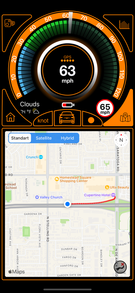 Speedometr - Speedometr app dashboard showing digital speedometer speed limit and integrated GPS map navigation