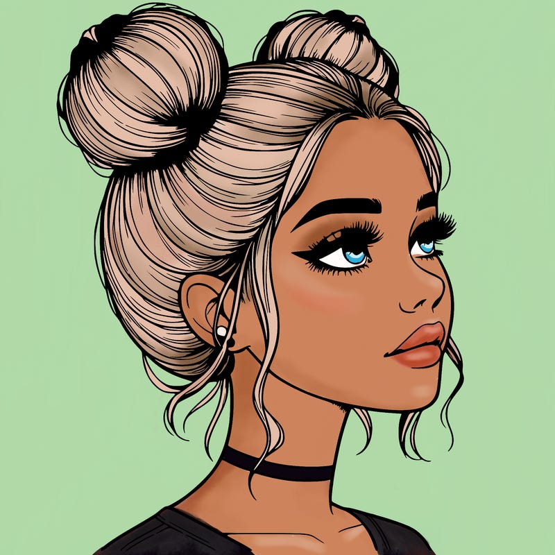 realistic girl with buns on the top of her head