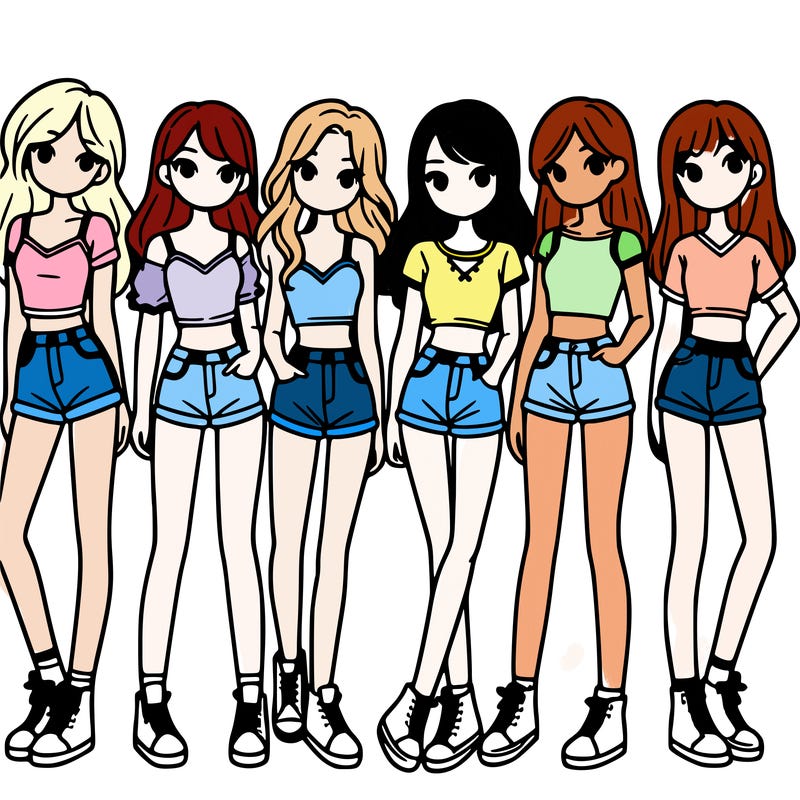 a group of girls wearing crop tops and shorts