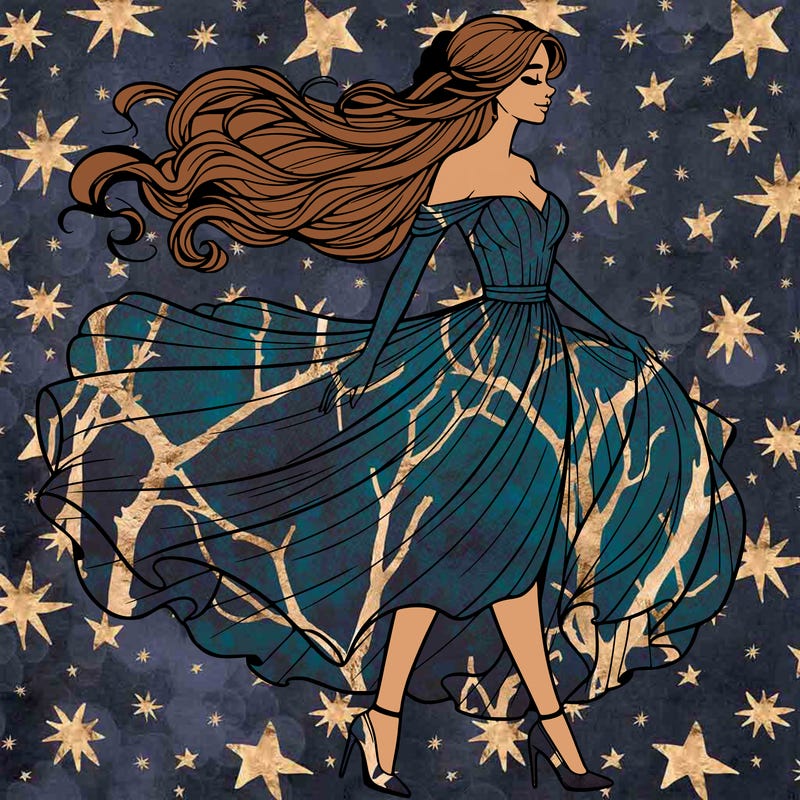 realistic woman in a dress flowing in the wind