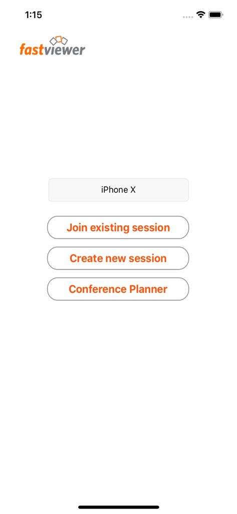 iFastViewer main menu showing options to join or create a session and access the conference planner