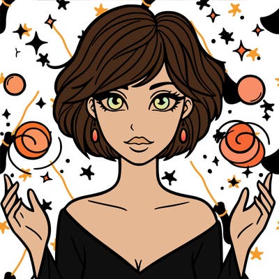 a woman with magic around her and short hair