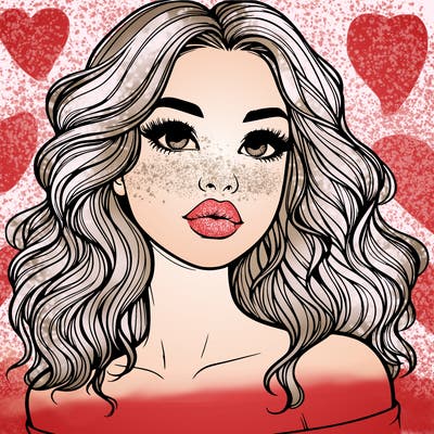 realistic girl with wavy hair and lips