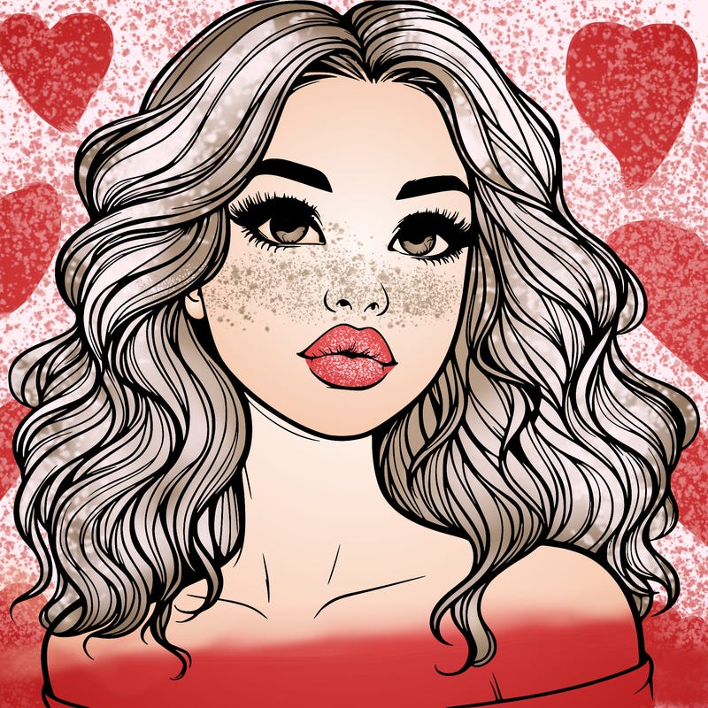 realistic girl with wavy hair and lips