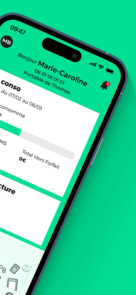 RED & Moi - RED and Moiアプリのアカウント管理ダッシュボードの使用状況の詳細と通知を表示するiPhone画面