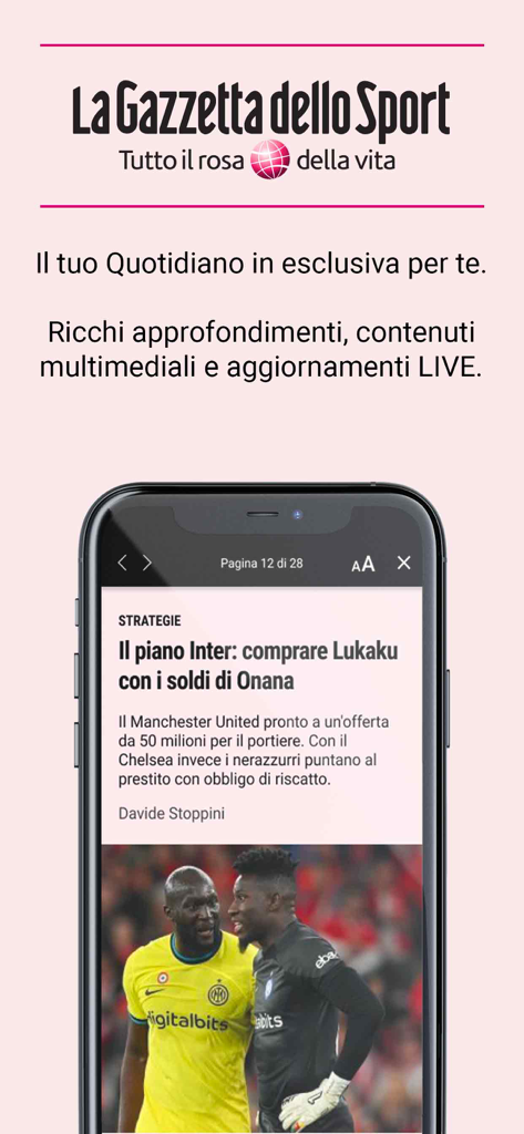 Smartphone screen showing a digital sports article from La Gazzetta dello Sport newspaper