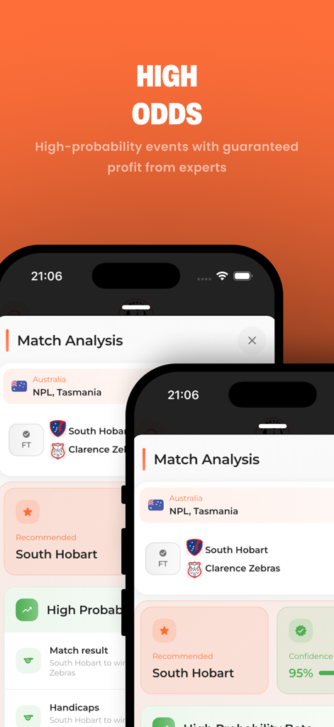 AI Betting Prediction - Interfaz de la aplicación Predicción de Apuestas IA que muestra análisis de partidos y consejos deportivos de alta probabilidad con cuotas altas