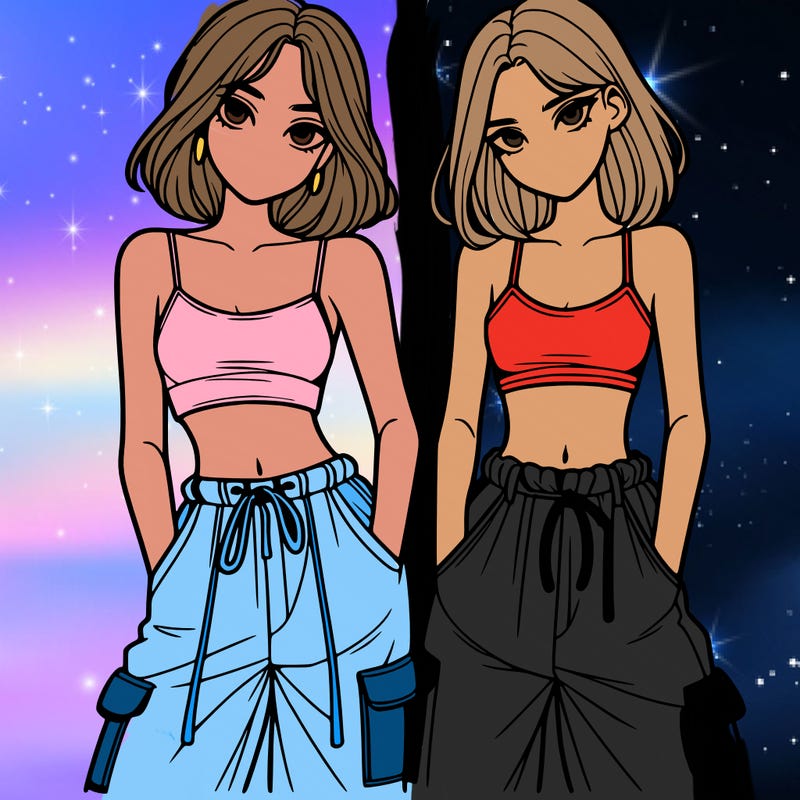 two girls with crop top with baggy pants